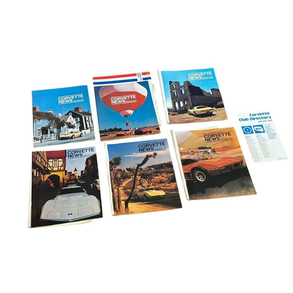 Corvette News (Lot of 6) VTG 1975 Magazines + Club‎ Directory Daytona Racing